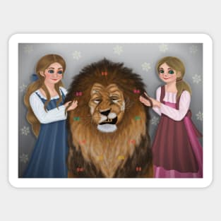 Two girls style the lion's mane Sticker